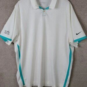 Nike Shirt Mens XXL White Blue Polo Tour Performance Golf‎ Dri Fit Polyester
